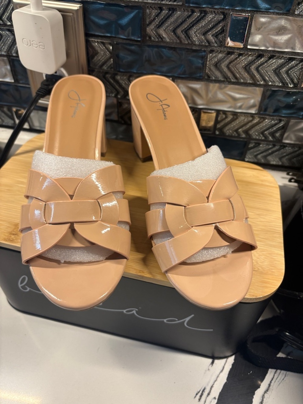 Patent Leather Knot Slide Mules in Nude-Tan